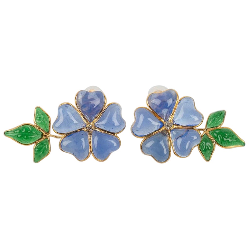 Augustine Blue Glass Paste and Rhinestone Clip Earrings