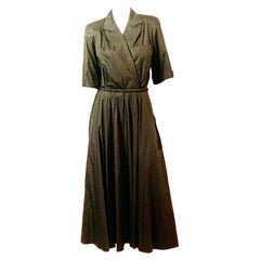 Vintage Ferragamo Black Cotton Dress with High Side Opening