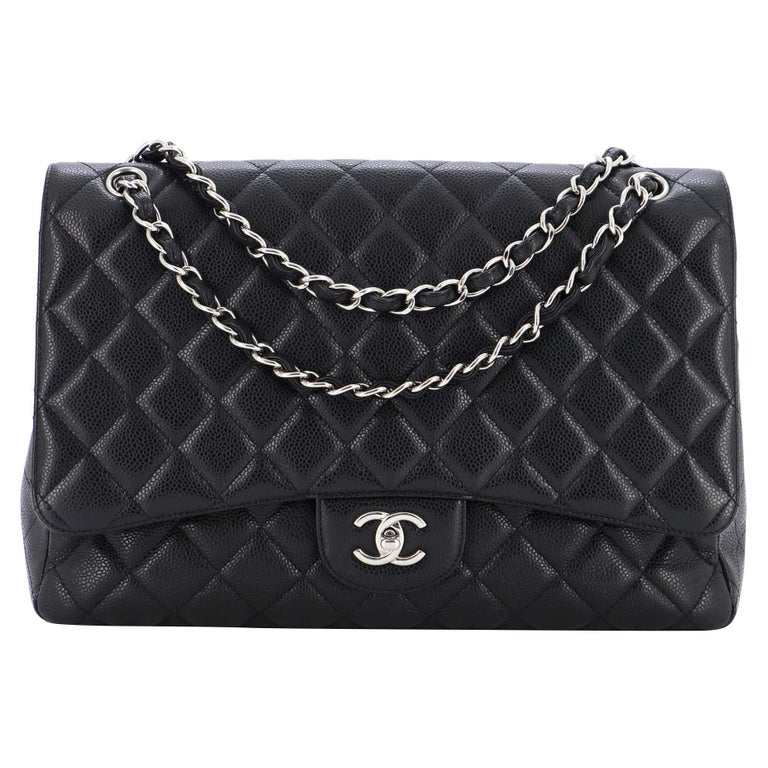 Chanel Vintage Classic Single Flap Bag Quilted Caviar Jumbo For