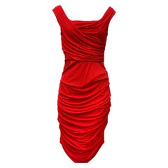 Dolce & Gabbana Cherry Red Ruched and Draped Matte Jersey Sheath Dress 
