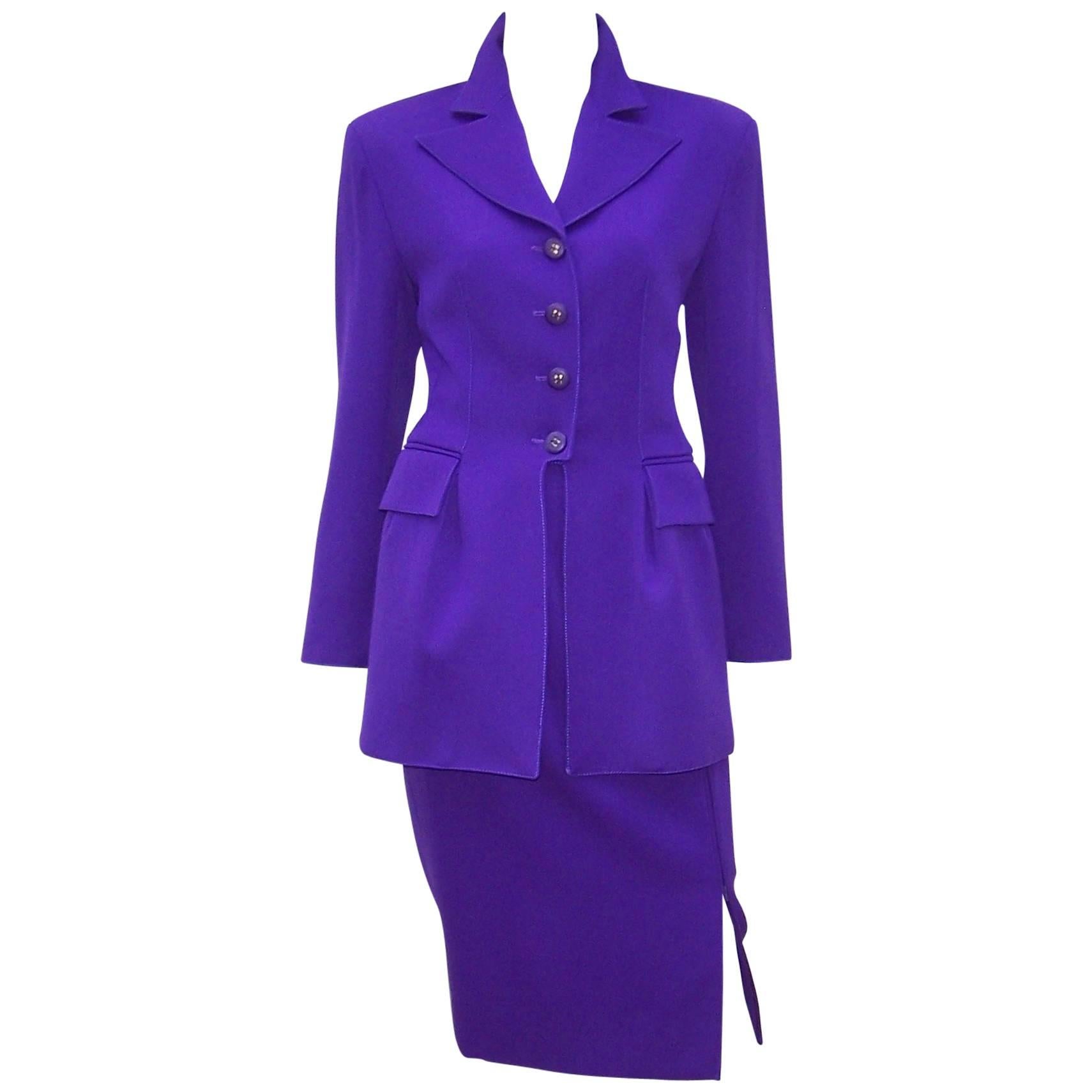 C.1990 Valentino Purple Skirt Suit With Stylized Peplum Jacket at ...
