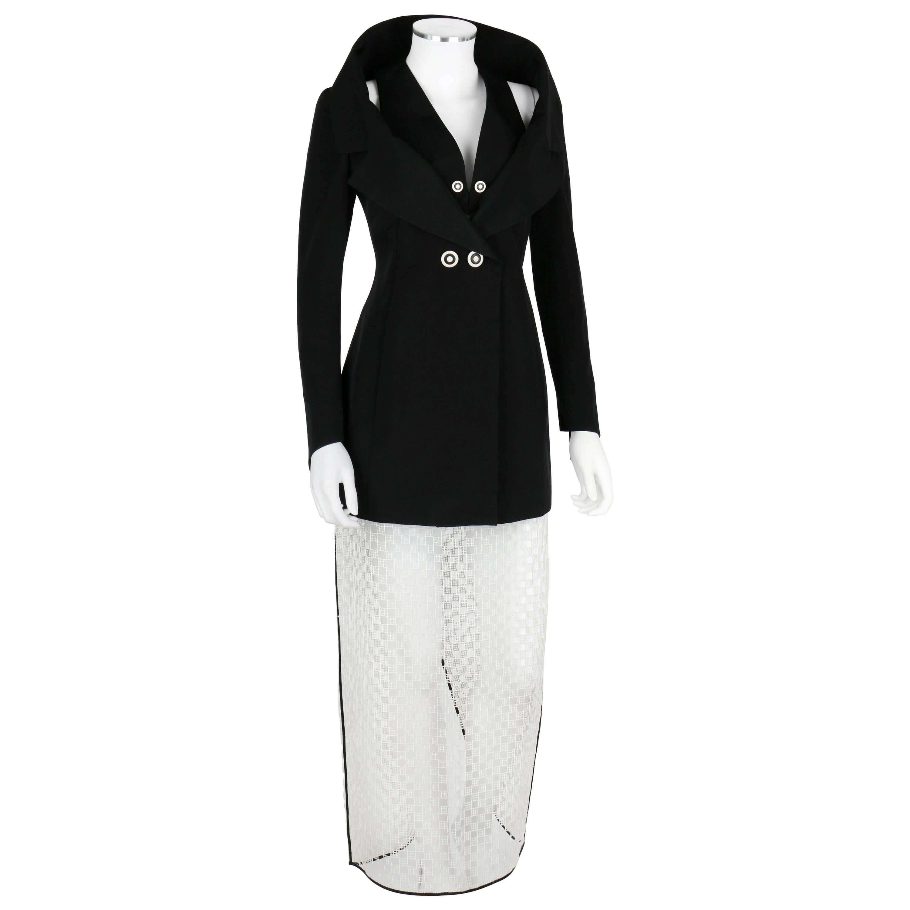 1980 KARL LAGERFELD 2 pezzi neri Avant Garde Giacca Gonna Gonna Set 38 / 40 in vendita