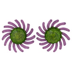 Retro Monique Vedie, Line Vautrin Student Purple Resin Daisy Clip Earrings