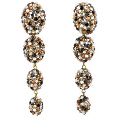 Richard Kerr Topaz, Silver and Gray Crystal Dangle Clip Earrings