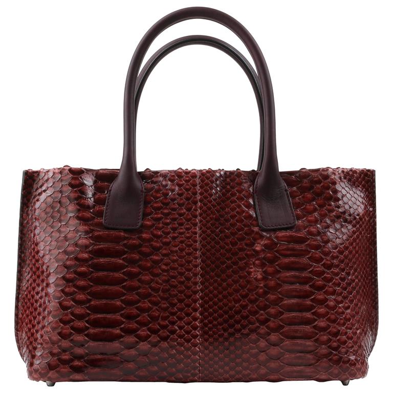 Brunello Cucinelli Burgundy Red Genuine Python Snakeskin Satchel Brunello Cucinelli Burgundy Red Genuine Python Snakeskin Satchel Handbag Purse For