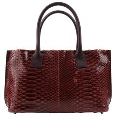 BRUNELLO CUCINELLI Burgundy Red Genuine Python Snakeskin Satchel Handbag Purse