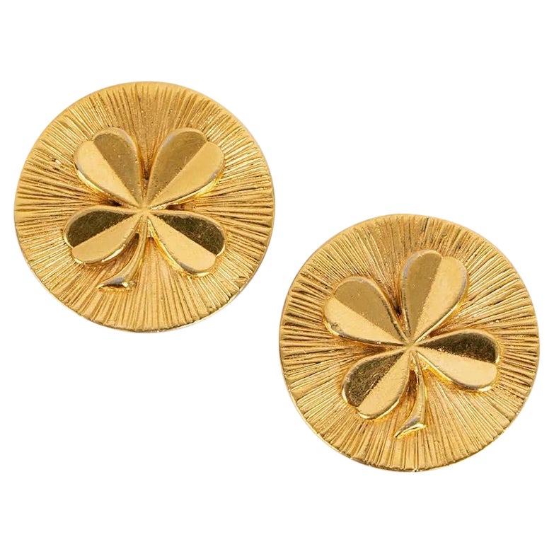 Chanel Gold Plated Clover Earrings For Sale
