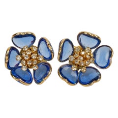 Vintage Gripoix Blue Glass Paste Earrings