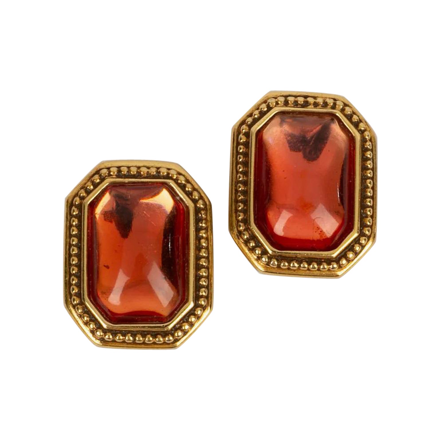 Yves Saint Laurent Red Resin Cabochon Earrings For Sale