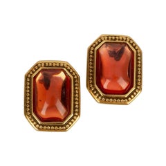Vintage Yves Saint Laurent Red Resin Cabochon Earrings