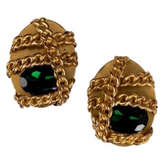Attributed to Montana Défilé Gold and Emerald Earrings 