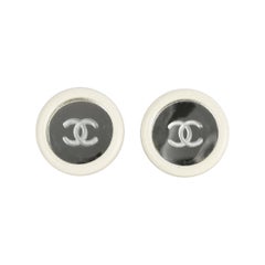 Vintage Chanel Earrings in White Resin and Mirror Engraved with a CC Logo, 1995