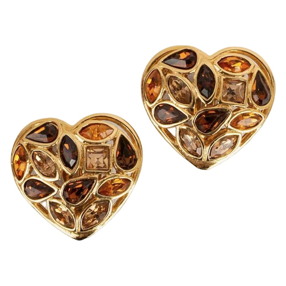 Yves Saint Laurent Heart Gold-Plated Clip Earrings For Sale