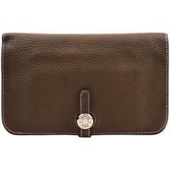 Hermes "Etoupe" Taupe Clemence Leather & Lambskin "Dogon Duo" Wallet