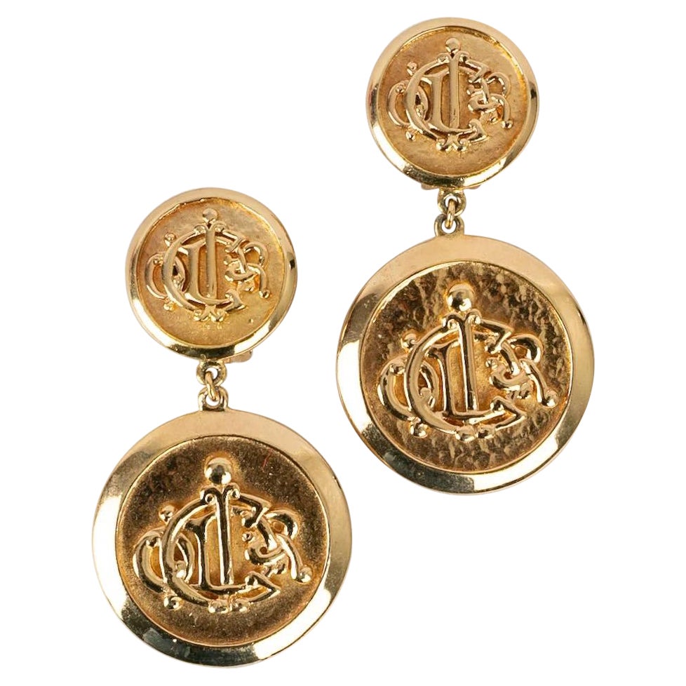 Christian Dior Gold Metal Clip Earrings For Sale