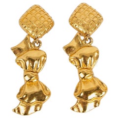 Chanel Gold Metal Clip Earrings