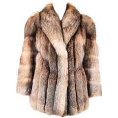 Vintage Lanvin Multicolor Brown & Tan Shawl Collar Short Fur Coat