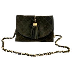 Chanel Vintage Suede Flap Crossbody Shoulder Clutch Bag