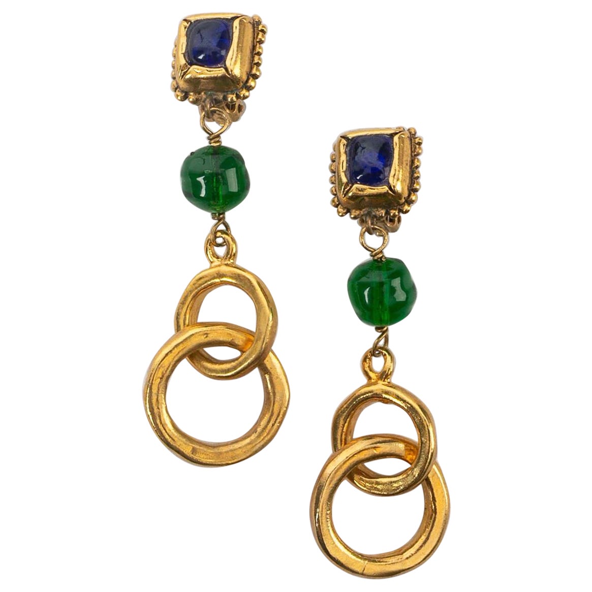 Chanel Drop Earrings in Gilded Metal and Glass Paste