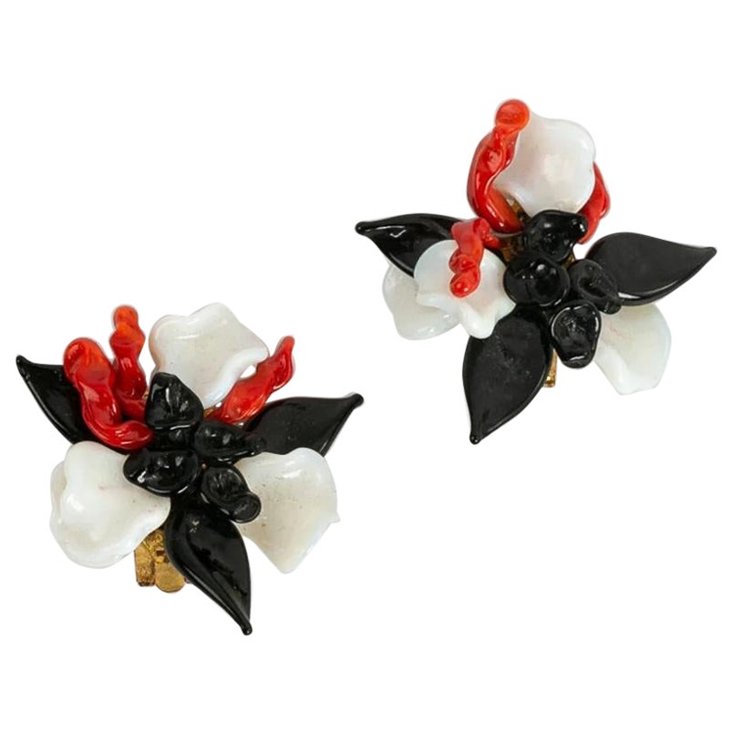 Rousselet Flower Clip on Glass Paste Earrings For Sale