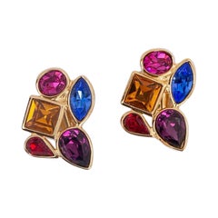 Vintage Yves Saint Laurent Multi-Color Rhinestone Earrings