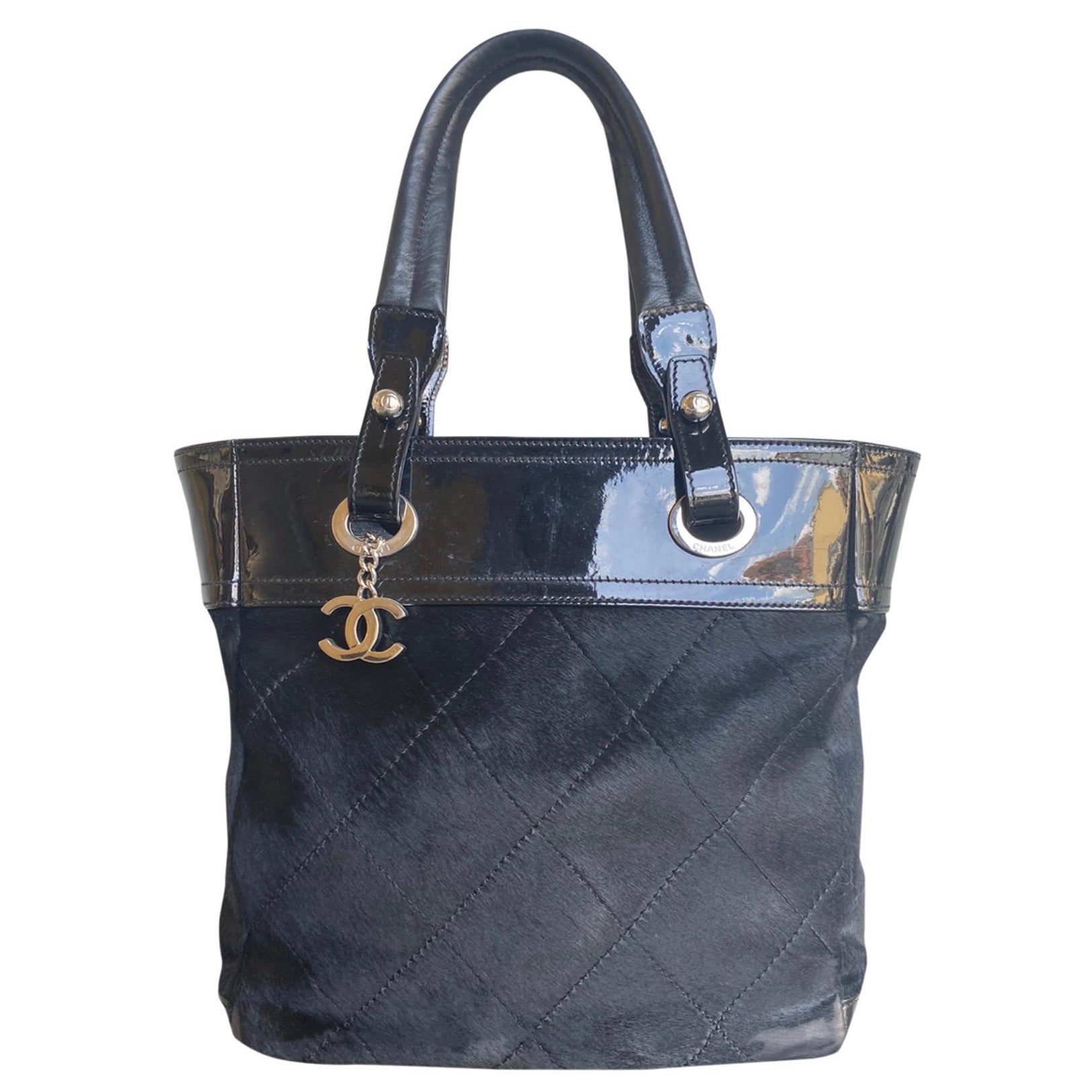 Chanel black Cavallino and patent leather Shoulder Bag