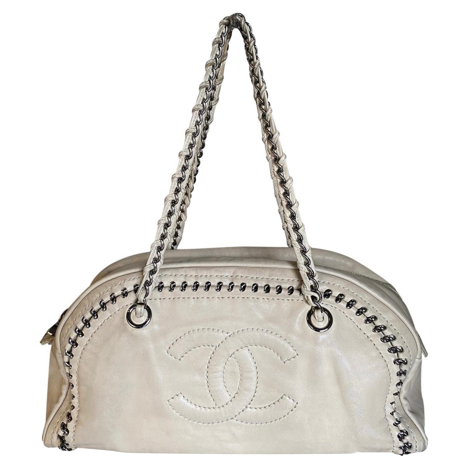 Chanel Bowling Bag (Ultra Rare) Metallic Chain Bowler 234207 Silver Python  Satchel, Chanel