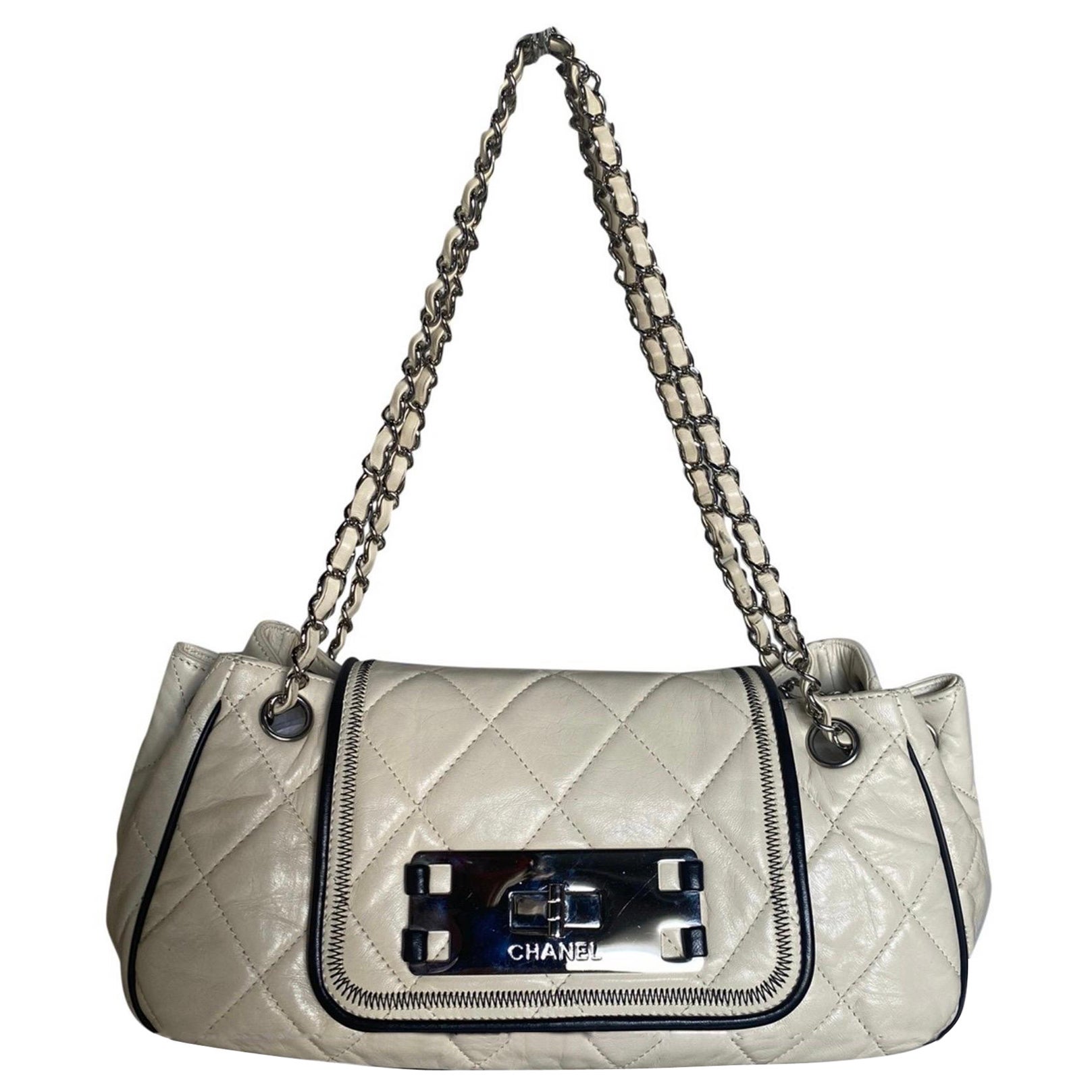 Chanel East West Flap Cream Quilted Lambskin Leather at 1stDibs