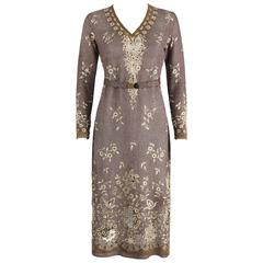 OOAK 1930's Parisian Haute Couture Brown Bronze Metallic Knit Embroidered Dress 9