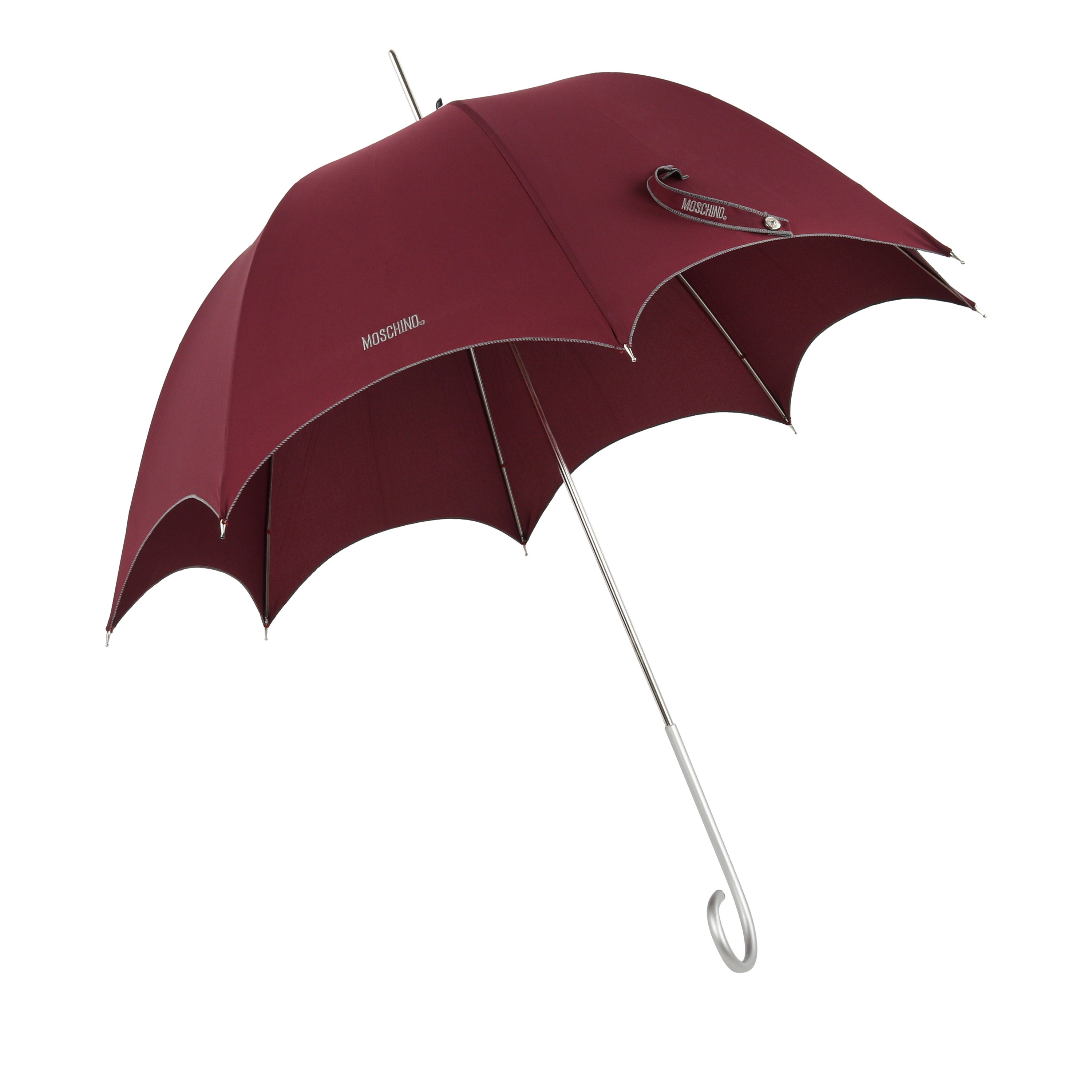 MOSCHINO by DROPS Custom Made Burgundy Hook Handle Bubble Dome Parasol Umbrella For Sale