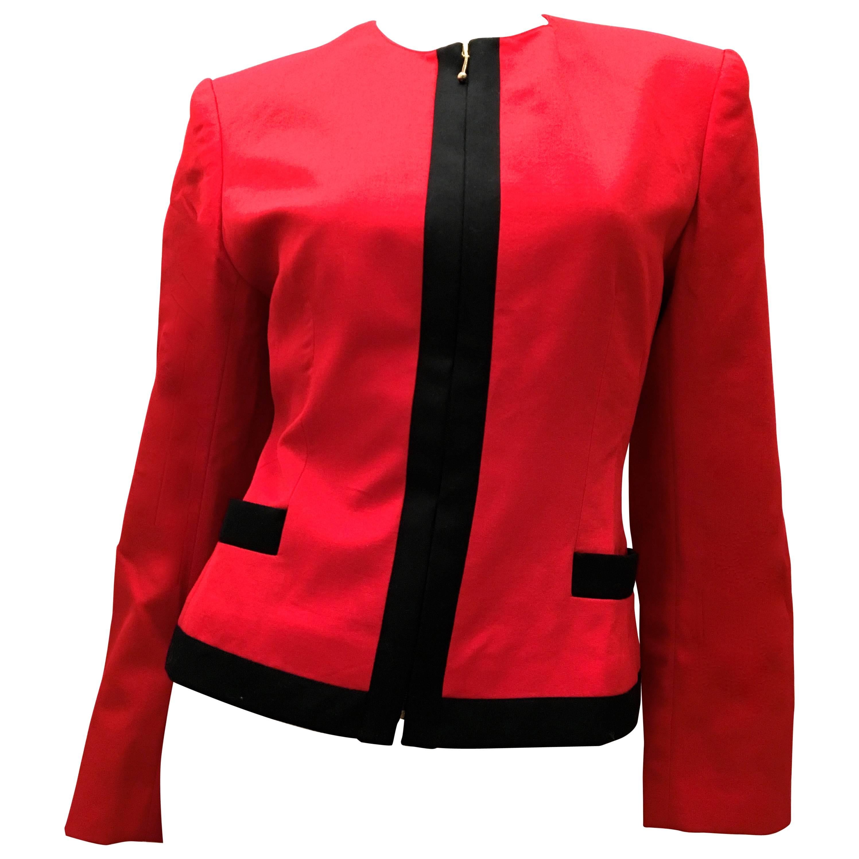 Lolita Lempicka Red Zip-Up Jacket with Black Trim For Sale