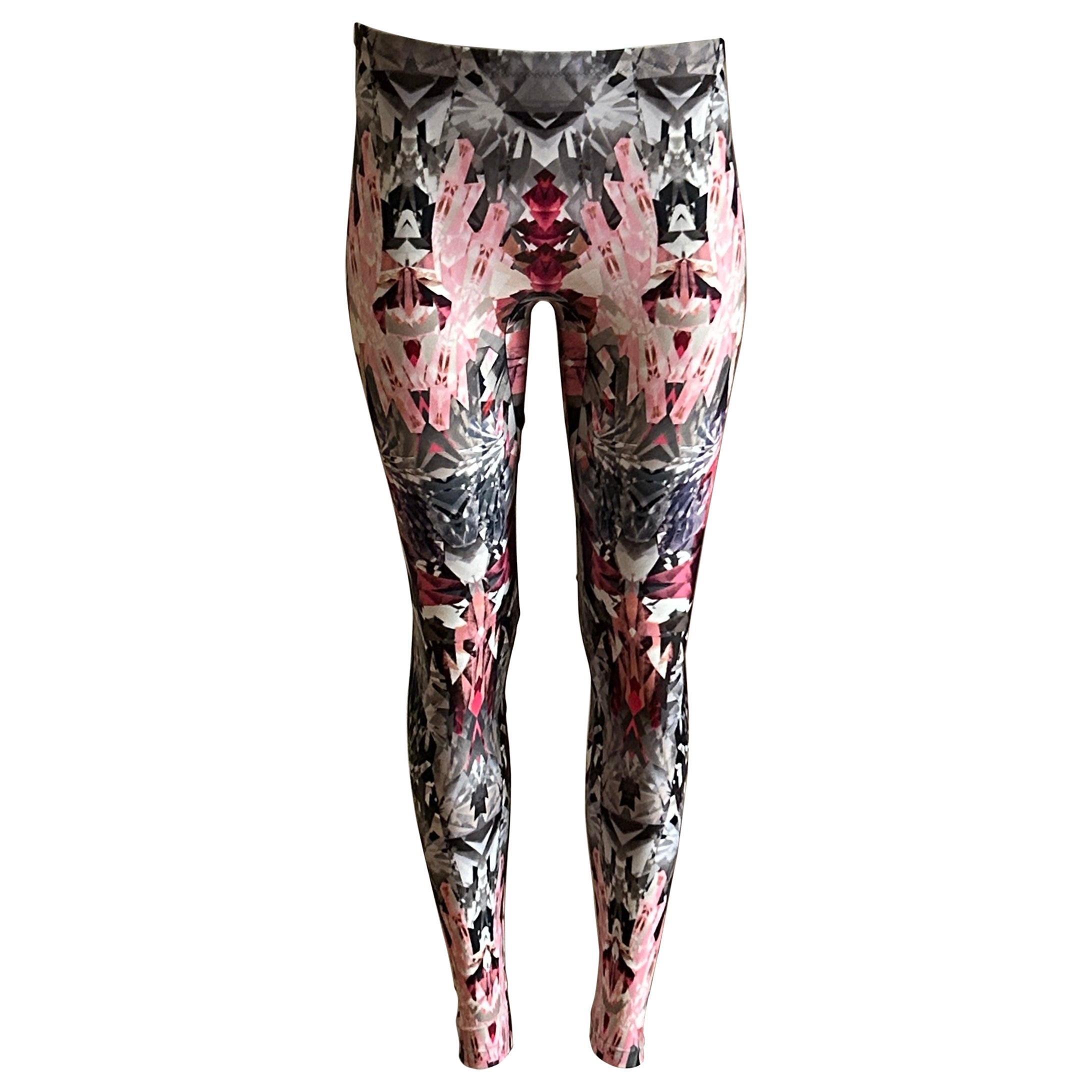 Alexander McQueen 2009 Pink and Grey Crystal Kaleidoscope Print Legging Leggings