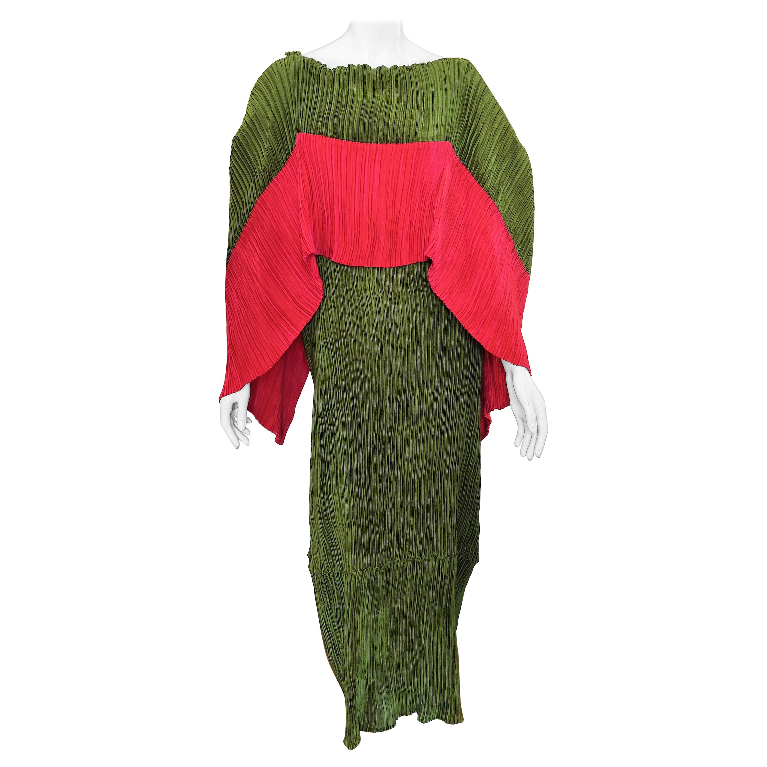 Issey Miyake Gown Couture Huge Collar Runway 80s Evening Pleated Maxi Dress