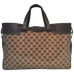 Used Gucci Coated Monogram and Leather Buckled Portfolio Tote