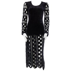 1980s Body-con Stretch Velvet and Crochet Dress