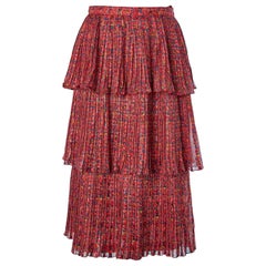 Vintage Silk chiffon printed skirt with ruffles Céline Circa 1970