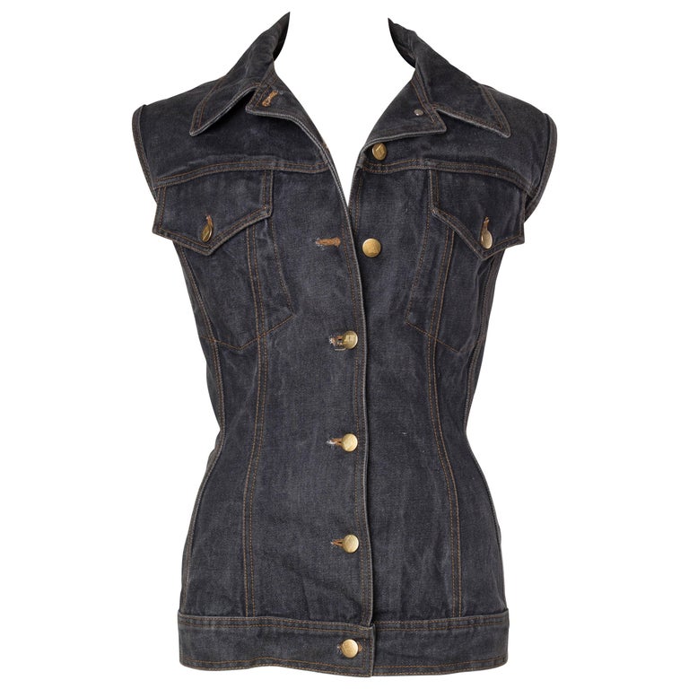 1990S JEAN PAUL GAULTIER Grey Cotton Denim Jacket Top With Corset Laced ...