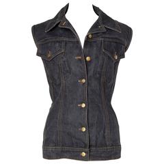 Jean Paul Gaultier Corset Laced Back Denim Jacket Vest 10