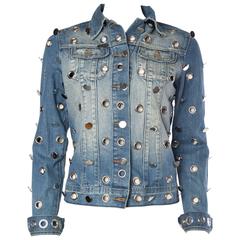 Denim Jacket Covered in Mirrored Buttons and Gromets