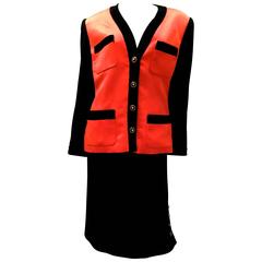 Chanel Boutique Jacket and Skirt Suit - Orange Satin and Black Boucle 7