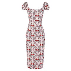 Abito midi Givenchy Couture John Galliano P/E 1997 con stampa floreale a nastro Bouquet