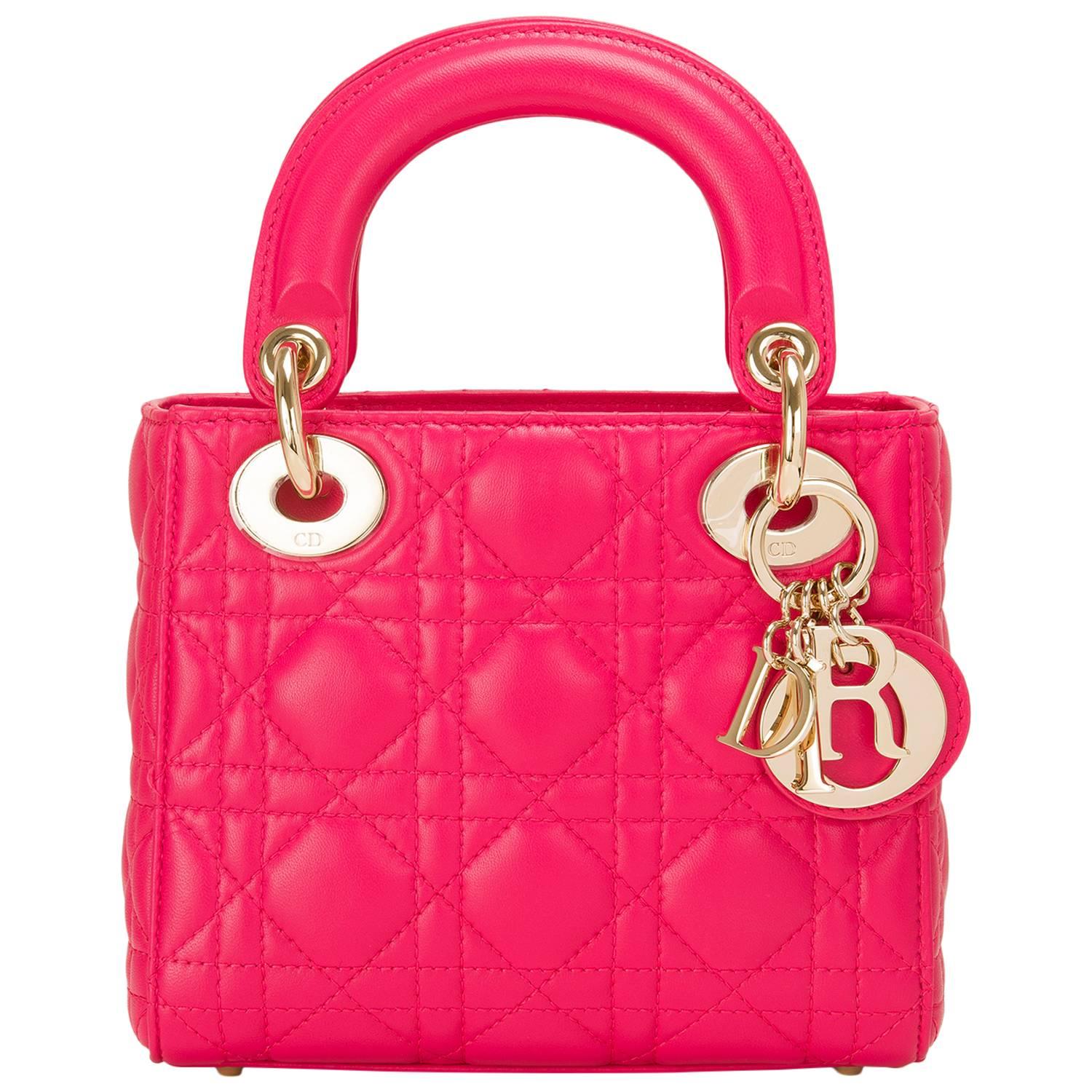 Dior Hot Pink Lady Dior Mini Bag For Sale