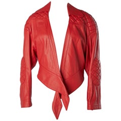 Red leather biker jacket padded on the shoulder and elbow Thierry Mugler 