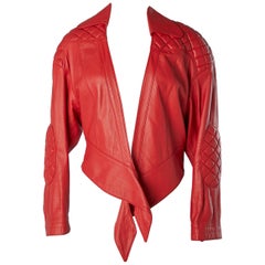 Vintage Red leather biker jacket padded on the shoulder and elbow Thierry Mugler 