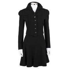 GIVENCHY Couture JOHN GALLIANO A/W 1996 2 Piece Black Wool Skirt Suit Size 36 12