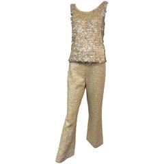1960s Solid Sequin and Paillette Stovepipe Cocktail Pants and Top