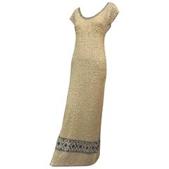 1960s Gene Shelly Wool Knit Empire Gown Covered in Iridescent Sequins and Jewels