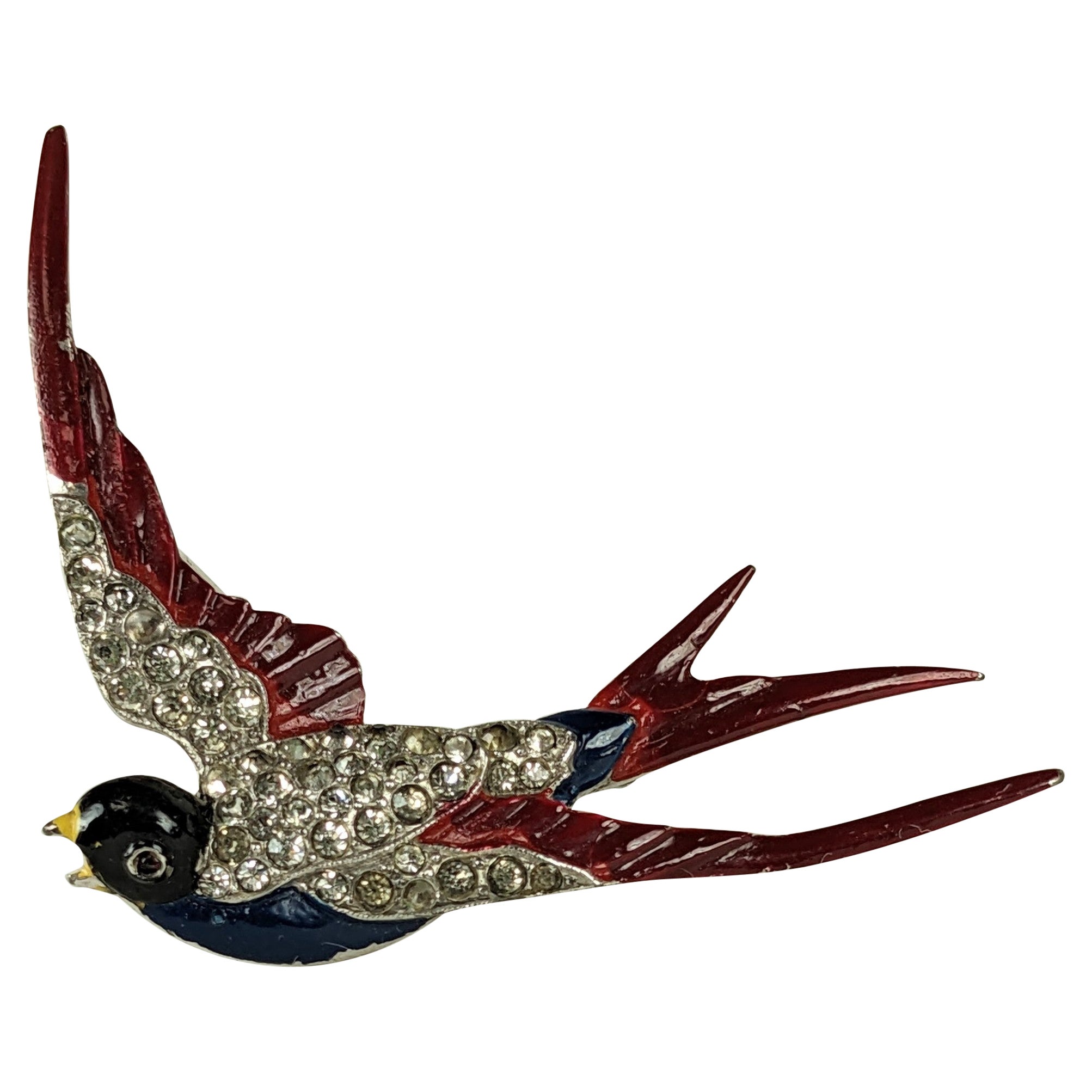 Trifari Art Deco Enamel Sparrow, Alfred Phillipe For Sale
