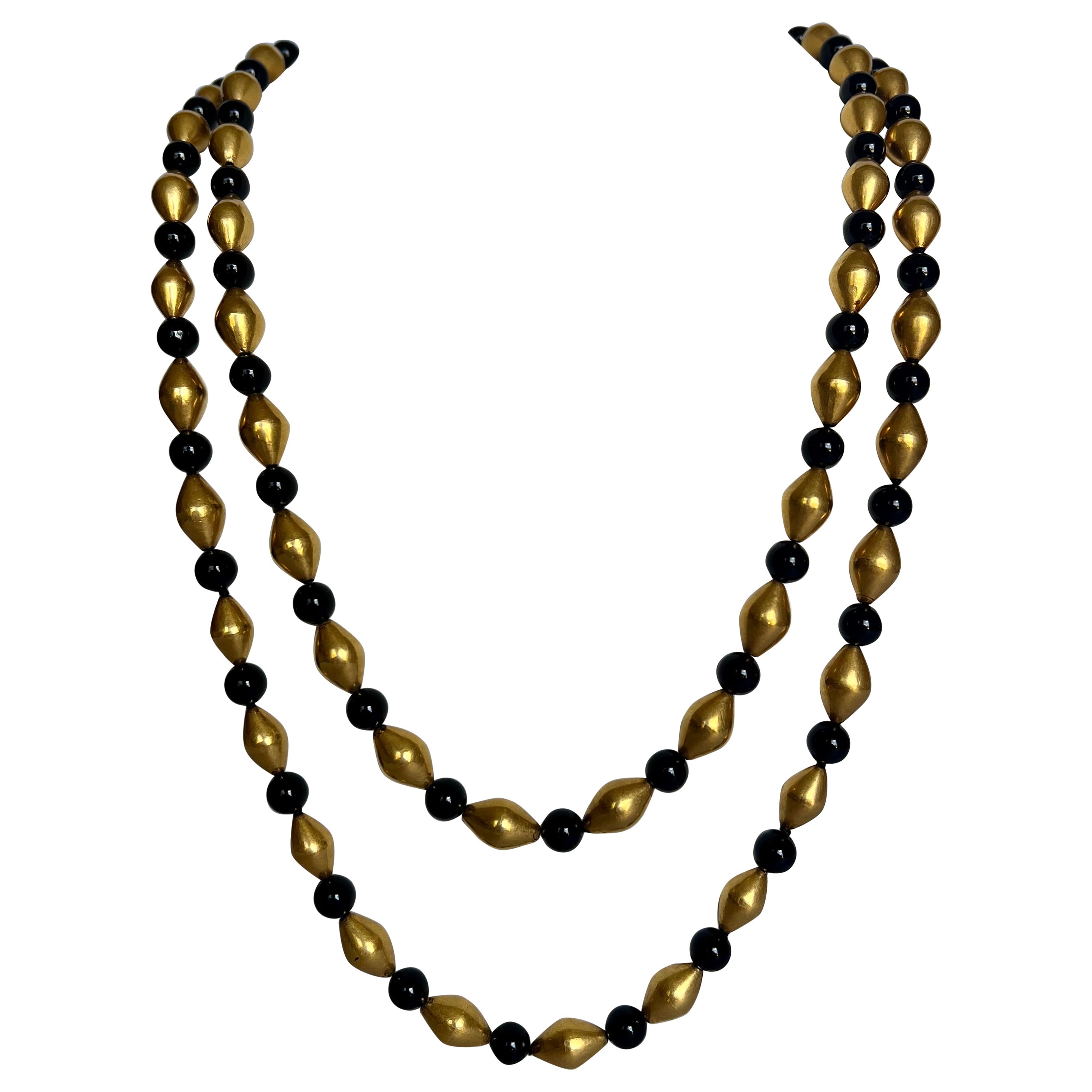 Vintage Chanel Haute Couture Black Gold Sautoire Necklaces  For Sale
