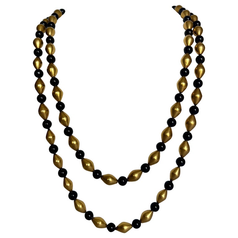 Vintage Chanel Haute Couture Black Gold Sautoire Necklaces